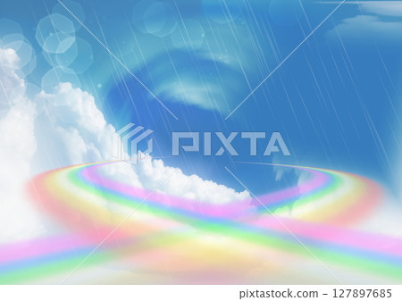 Rainbow and clouds with light rain (fox wedding) image material for adding text 127897685