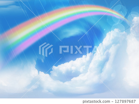 彩虹和雲彩與小雨（狐狸婚禮）圖像材料添加文字 127897687