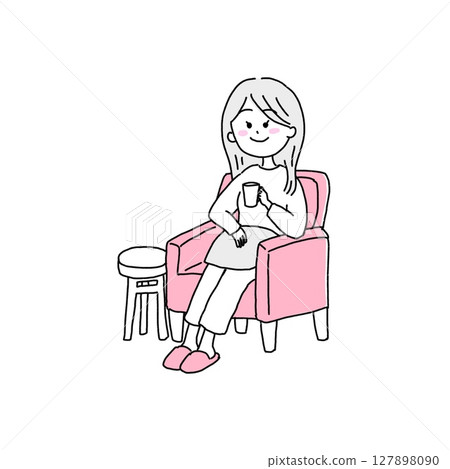 Woman relaxing on sofa drinking coffee 127898090