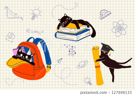 Cute Cats in School with Educational and Learning Themes 127898133