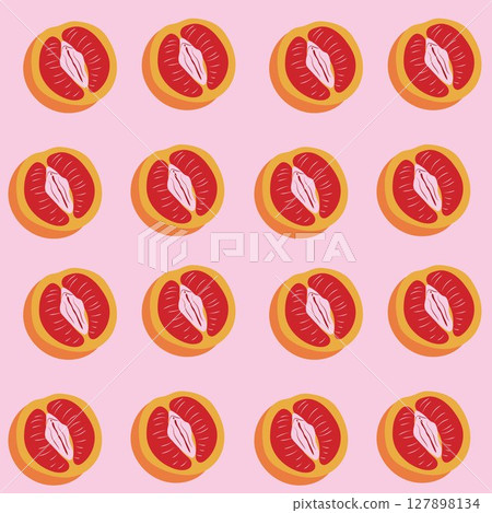 Seamless pattern with Grapefruit with outlines female labia. Vulva Seamless pattern with Grapefruit with outlines female labia. Vulva 127898134
