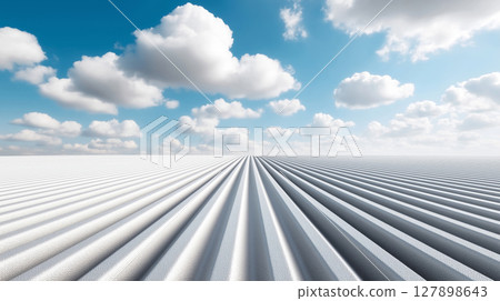 Expansive cloudy sky over white textured landscape with ripples Expansive cloudy sky over white textured landscape with ripples 127898643