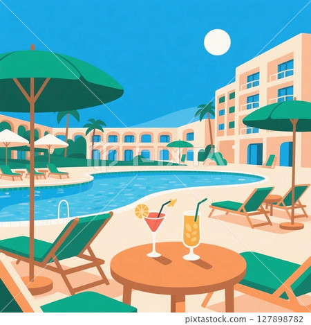 熱帶度假酒店時尚池畔的插圖 熱帶度假酒店時尚池畔的插圖 127898782