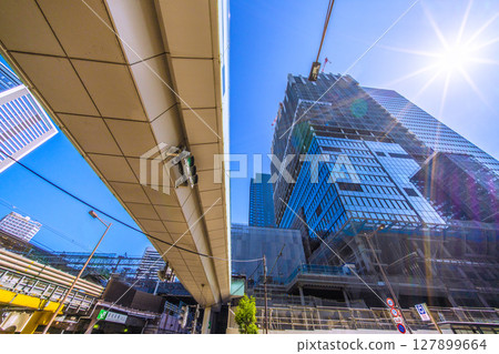 Tokyo cityscape in Japan - Redevelopment of Hamamatsucho Station. Construction of the new World Trade Center Building and terminal building, etc. 127899664