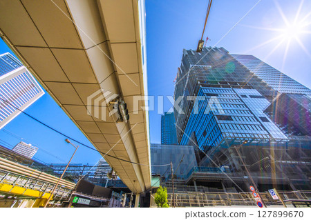 Tokyo cityscape in Japan - Redevelopment of Hamamatsucho Station. Construction of the new World Trade Center Building and terminal building, etc. 127899670