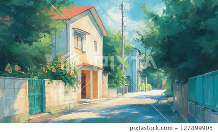 安靜住宅區的夏季風景圖_1 127899903