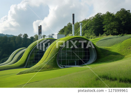 Modern power plant is using green technologies to generate energy while minimizing its environmental impact 127899961