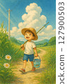 A boy holding a butterfly net during summer vacation 127900503