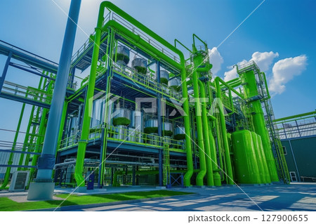 Modern petrochemical plant using algae for biofuel production, showcasing the future of sustainable energy Modern petrochemical plant using algae for biofuel production, showcasing the future of sustainable energy 127900655