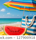 Eat watermelon in summer sea 127900918