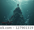 潛水員在水下游泳 127901319