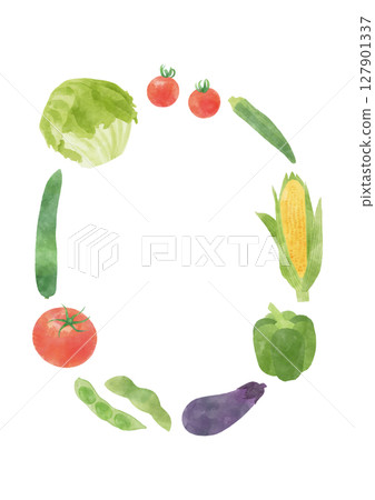 水彩畫的夏季蔬菜垂直框架 127901337