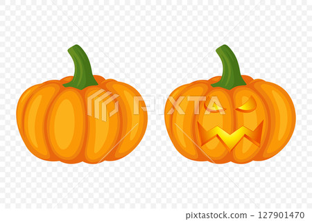 Vector Cartoon Halloween Pumpkins Collection with Carved Faces. Flat Colorful Pumpkin Stickers Set. Design Templates for Halloween, Fall, Harvest. Cute and Fun Simple Pumpkin Illustrations Vector Cartoon Halloween Pumpkins Collection with Carved Faces. Flat Colorful Pumpkin Stickers Set. Design Templates for Halloween, Fall, Harvest. Cute and Fun Simple Pumpkin Illustrations 127901470