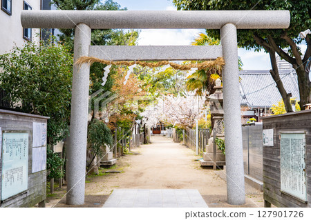 津都神社，創建於織染傳說之地（寬織姬和吳織姬），西宮市津都西口町鳥居 127901726