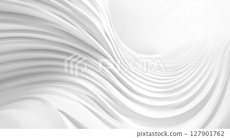 A monochromatic, abstract image showcases smooth, undulating white waves and dunes, creating a serene and minimalist landscape. 127901762