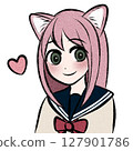 Moe-style cat-eared high school girl mini character 127901786