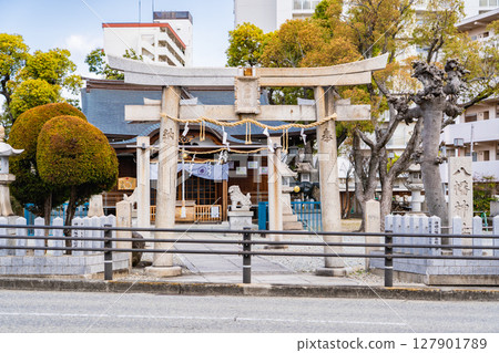 Torii gate of Shinmei Hachiman Shrine, a branch shrine of Iwashimizu Hachiman Shrine in Kyoto, Shinmei-cho, Nishinomiya City, Hyogo Prefecture Torii gate of Shinmei Hachiman Shrine, a branch shrine of Iwashimizu Hachiman Shrine in Kyoto, Shinmei-cho, Nishinomiya City, Hyogo Prefecture 127901789