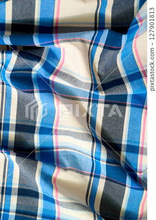 Stripes repeated on crumpled draped casual shirt 127901813