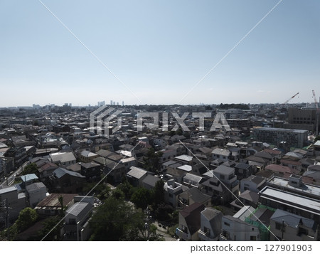 A clear blue sky and a wide residential area in Tokyo A clear blue sky and a wide residential area in Tokyo 127901903