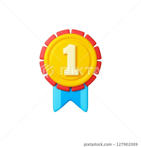 First place medal 3d icon. Isolated order with ribbon for award, prize or insignia. Winner concept, realistic rendering vector design for banners First place medal 3d icon. Isolated order with ribbon for award, prize or insignia. Winner concept, realistic rendering vector design for banners 127902089