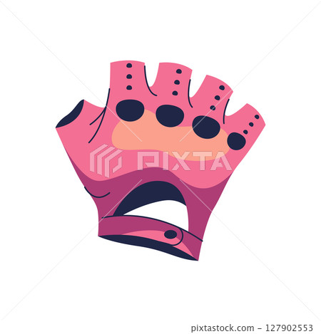 Biker gloves vector sign. Motorcycle gear icon. Protective leather fingerless handwear. Ergonomic grip for riders. Symbol for high speed and adventure. Palm and wrist sport road wear. Motocross. 127902553