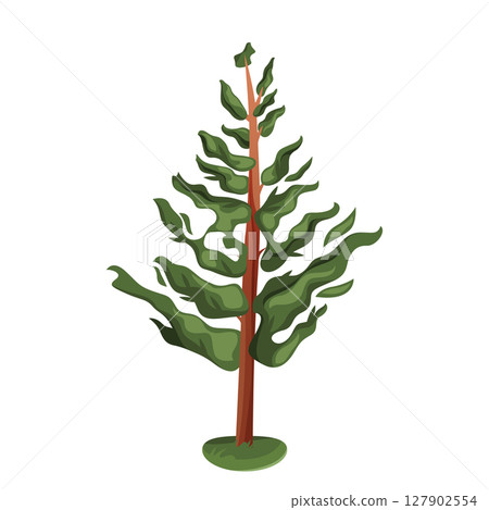 Fir tree standing tall in the wilderness isolated. Vector evergreen plant and nature symbol. Needle branch flora. Coniferous forest or wood, park element. New year and Christmas timber. Outdoor scene. Fir tree standing tall in the wilderness isolated. Vector evergreen plant and nature symbol. Needle branch flora. Coniferous forest or wood, park element. New year and Christmas timber. Outdoor scene. 127902554