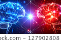 宇宙網路空間中相互面對的紅色和藍色大腦影像 127902808