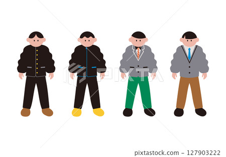 一組穿著各種制服的男學生的簡單插圖 一組穿著各種制服的男學生的簡單插圖 127903222