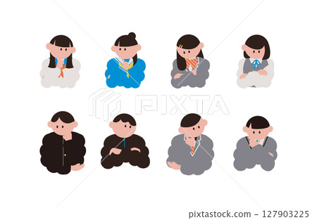 A set of simple illustrations of students in thinking poses 127903225