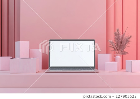 Minimal home office with laptop and shipping boxes for online business concept 127903522