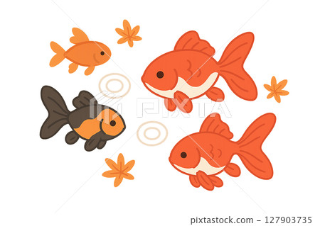 Illustration of a goldfish swimming Illustration of a goldfish swimming 127903735
