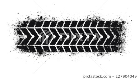 Tire track mark wheel vector pattern. Tyre car tread print texture race bicycle trace sign grunge 127904049
