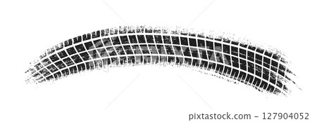 Tire track mark wheel vector pattern. Tyre car tread print texture race bicycle trace sign grunge 127904052