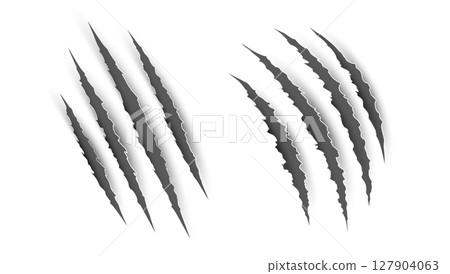 Scratch claw mark tiger bear paw icon. Animal lion slash claw vector wild monster shape design. 127904063