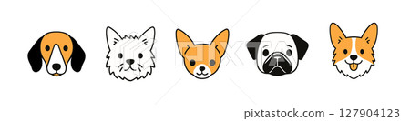 Dog head puppy vector cute icon. Dog face cartoon doodle pet flat animal corgi bulldog terrier. Dog head puppy vector cute icon. Dog face cartoon doodle pet flat animal corgi bulldog terrier. 127904123