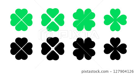 Clover four leaf vector shamrock icon. St Patrick luck clover good irish green heart flat shamrock Clover four leaf vector shamrock icon. St Patrick luck clover good irish green heart flat shamrock 127904126