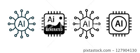 Ai digital chip icon. Artificial intelligent vector science data circuit technology line icon. 127904130