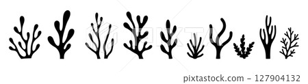 Seaweed coral silhouette black vector icon. Weed plant ocean reef fish underwater seaweed coral 127904132