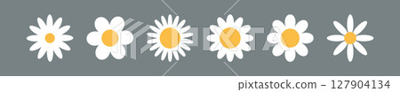 Flower chamomile vector icon. Cartoon camomile white retro spring floral icon design set Flower chamomile vector icon. Cartoon camomile white retro spring floral icon design set 127904134