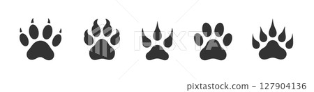 Dog or cat paw print icon. Bear vector paw lion footprint animal silhouette. Panther foot tiger 127904136