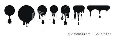 Drip paint circle melt chocolate. Splash vector drop sauce ink liquid round blob black splatter. Drip paint circle melt chocolate. Splash vector drop sauce ink liquid round blob black splatter. 127904137