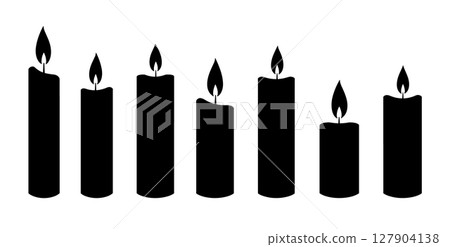 Candle vector silhouette icon. Memorial flame birthday symbol candlelight isolated icon. 127904138