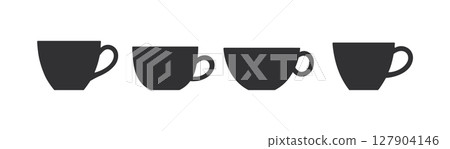 Coffee cup vector icon. Tea mug hot cafe black silhouette espresso icon set, coffee symbol. Coffee cup vector icon. Tea mug hot cafe black silhouette espresso icon set, coffee symbol. 127904146