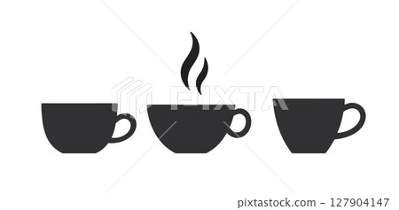 Coffee cup vector icon. Tea mug hot cafe black silhouette espresso icon set, coffee symbol. Coffee cup vector icon. Tea mug hot cafe black silhouette espresso icon set, coffee symbol. 127904147
