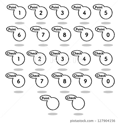 Handwritten floating Point and Check circle and oval icons Handwritten floating Point and Check circle and oval icons 127904156