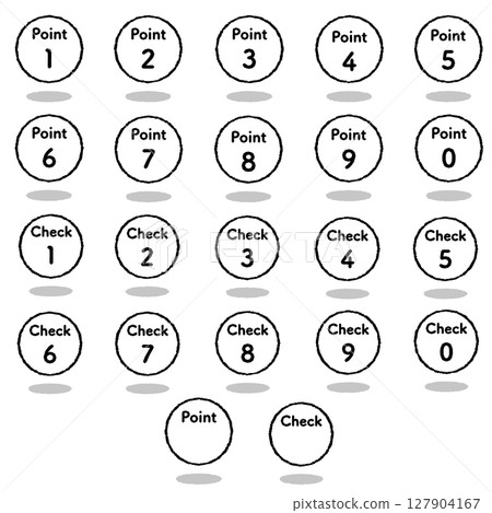 Handwritten floating Point and Check circular icon Handwritten floating Point and Check circular icon 127904167