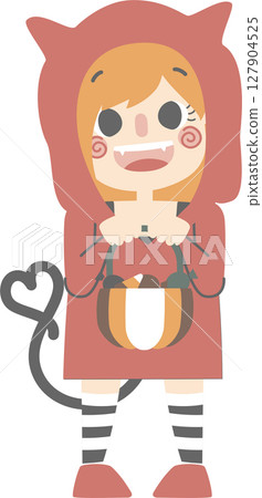 happy halloween holiday festival with girl wearing cat woman costume holding pumpkin basket and candy, flat png illustration cartoon character costume design 127904525