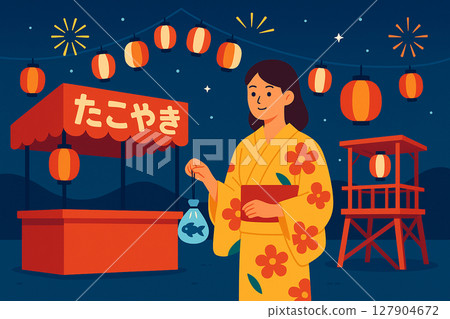 穿著浴衣享受節慶的女人 穿著浴衣享受節慶的女人 127904672