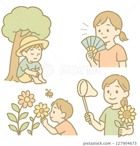 一組兒童享受夏日的插畫集 127904673