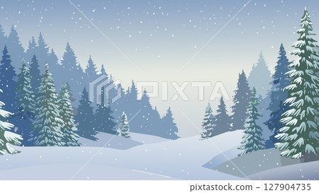 Snow-covered winter coniferous forest_03 127904735